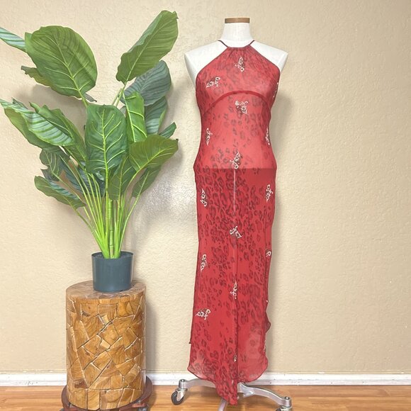 Victoria’s Secret Vintage Halter Nightgown Silk Maxi Dress Red Size Medium - Picture 1 of 11